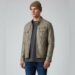 Vintage DANIER Genuine Leather Mens Motorcycle Jacket Taupe XL Full Zip‎